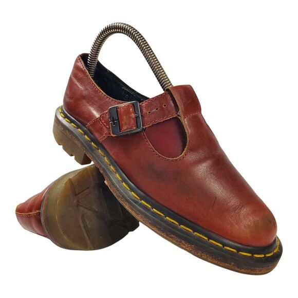 Vintage DR. MARTENS Shoes Womens Size 6 Burgundy Red T Strap Mary Janes Y2K 90s - Picture 5 of 14